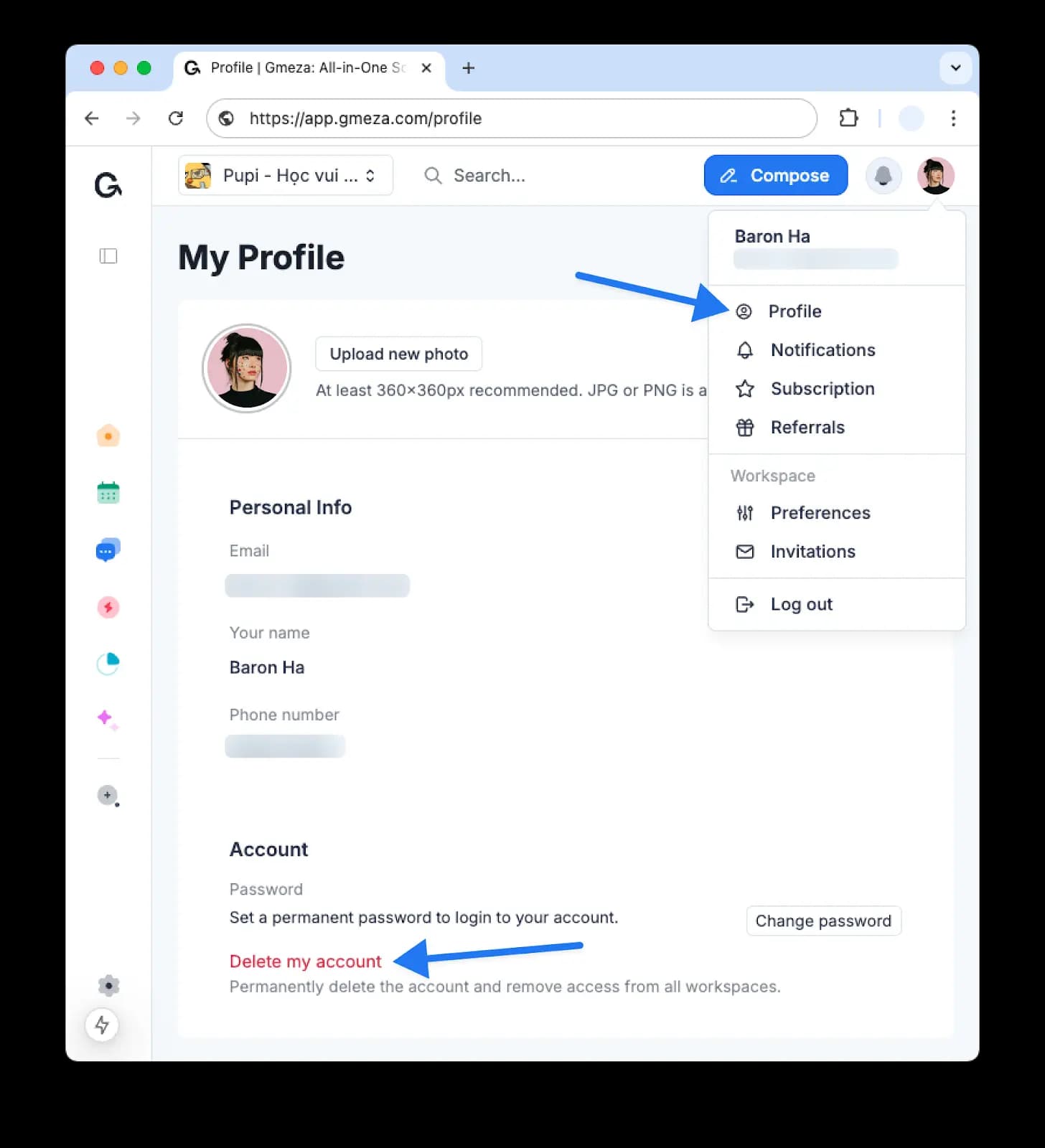 Gmeza profile page screenshot